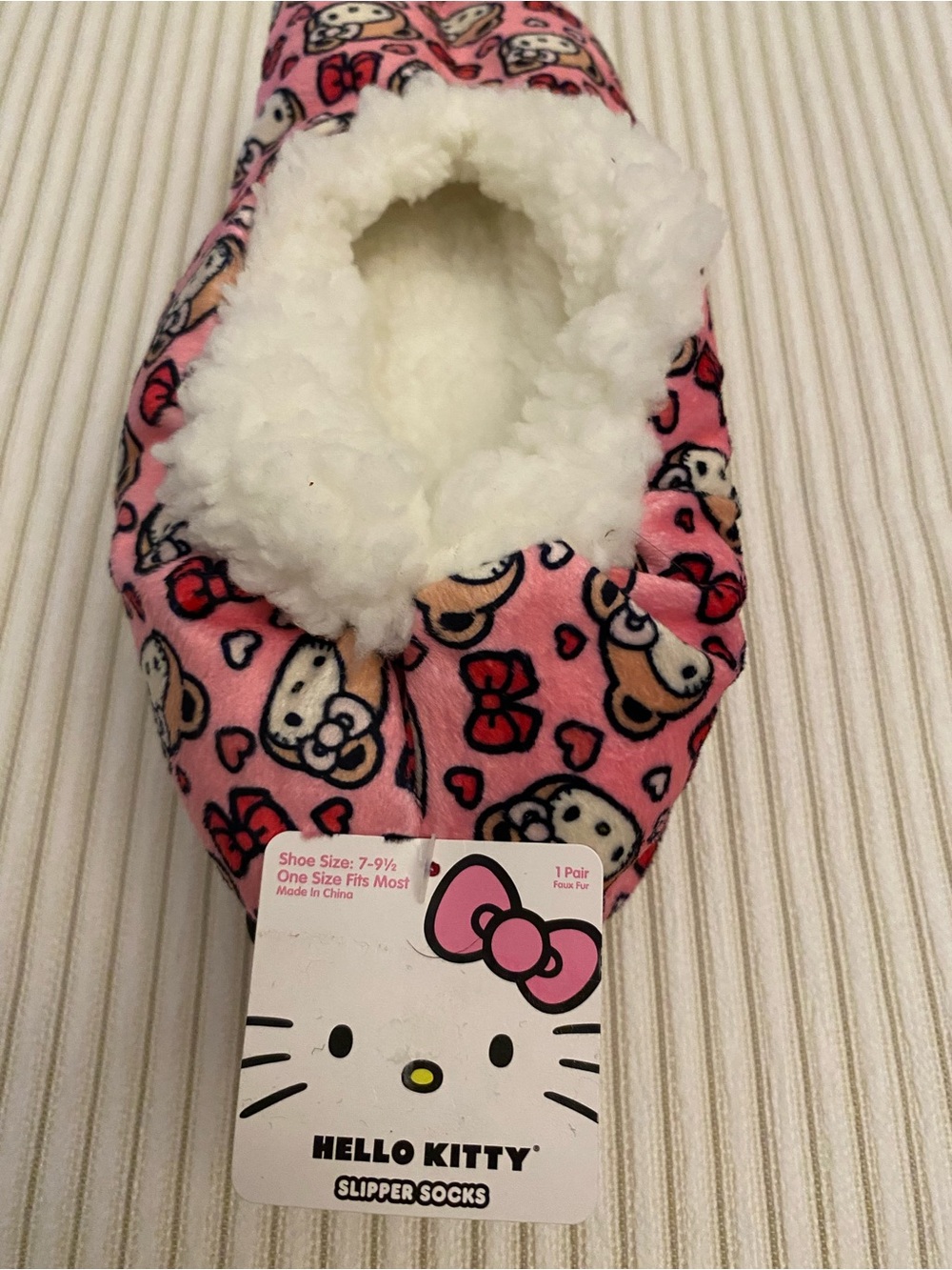 Hello Kitty Pink Plush Kids One-Piece Slipper Socks